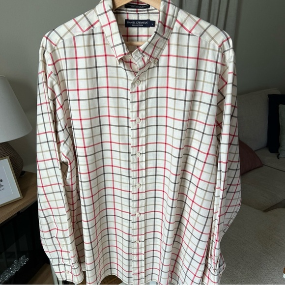 Daniel Cremieux Men’s Cream/red/gray Long Sleeve Plaid Button Up Size L - Picture 1 of 14